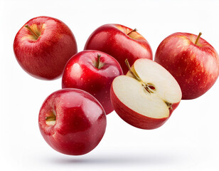 Row of red apples on white background