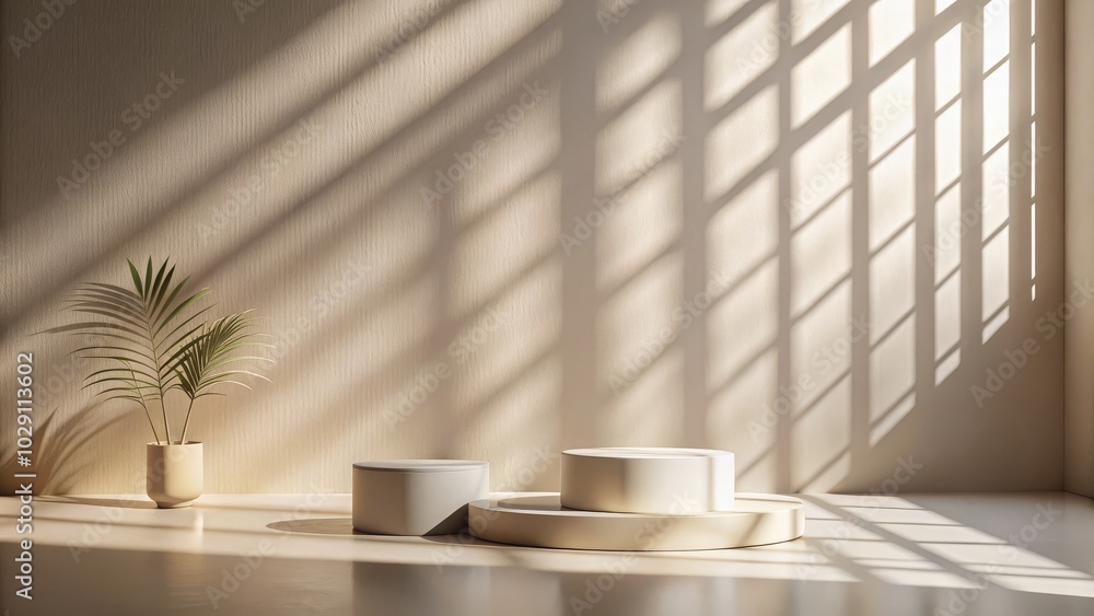 Aufkleber light beige background ideal for product displays, featuring subtle and intricate shadows from adjac