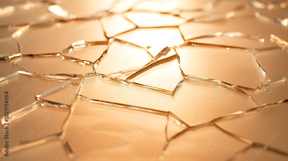 Poster chaotic beauty of glass shards - captivating reflections of light on a broken floor with jagged edge