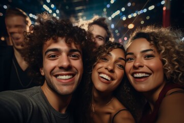 Obraz premium Close up of diverse friends taking selfie while having party