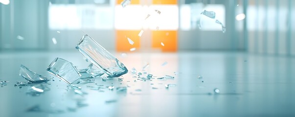 Fototapeta premium Reflective Chaos Shattered Glass Shards Illuminating an Abstract Floor Scene - Captivating Light Play and Sharp Edges in Artistic Composition