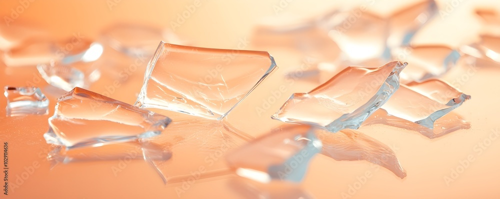 Poster glowing broken glass shards on rough floor - chaotic reflection of danger with sharp edges enhancing