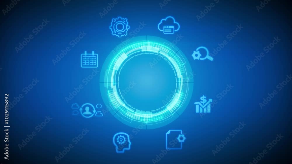 Poster technology and business loopable background with icons