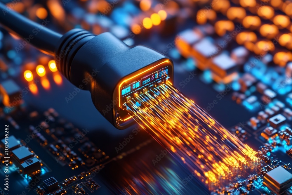 Aufkleber fiber optic cables running under a city, with glowing strands of light symbolizing the flow of data 