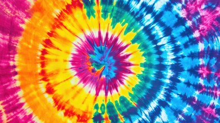 A bold and colorful tie-dye background with swirling patterns and bright hues, evoking a psychedelic feel.