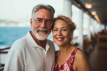 Obraz premium Portrait of a smiling mature couple on boat cruise