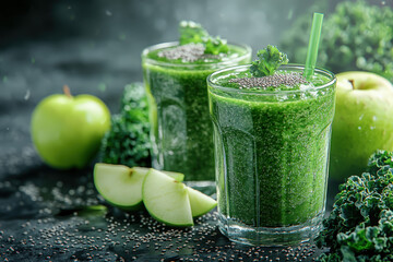 Refreshing green smoothie with kale and apple, perfect for a healthy lifestyle and vibrant nourishment.