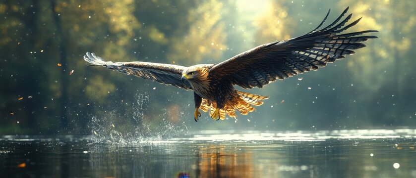 Dynamic low poly hawk in mid-dive, targeting prey with precision and intensity, showcasing sharp angles and vivid colors.