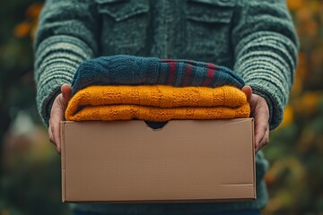 Person donating used clothes for charity