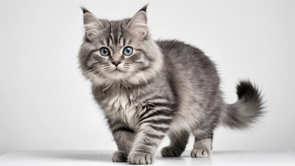 Blue siberian cat on grey background