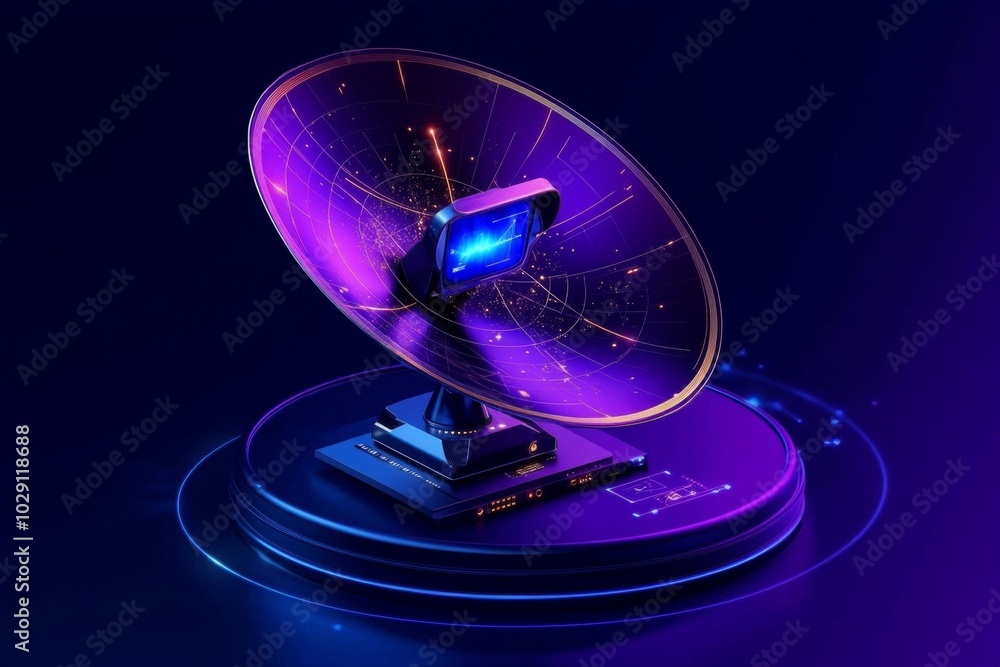 Poster Minimalist icon of a satellite dish, with a clean design representing the connection between broadcasting and modern streaming services