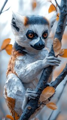 Lemur in Ascent, A whimsical low poly depiction of a lemur navigating tree branches in a vibrant, stylized environment