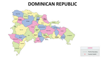 Dominican Republic Map. State map of Dominican Republic. State map of Dominican Republic in colour with capital.