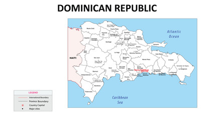 Fototapeta premium Dominican Republic Map. State map of Dominican Republic. Administrative map of Dominican Republic with state and capital in white color.