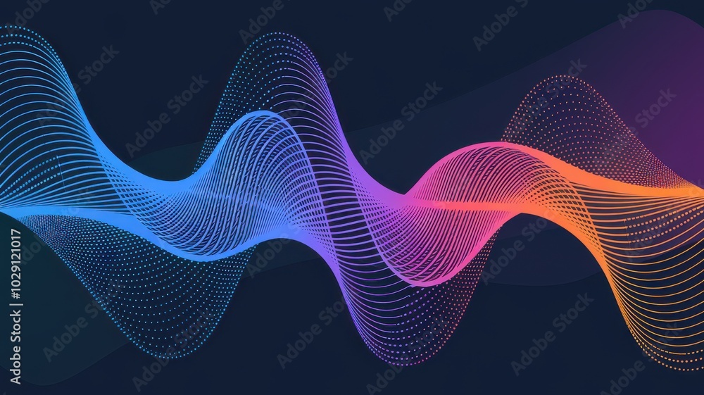 Poster colorful wave patterns on a dark background, representing sound and rhythm.