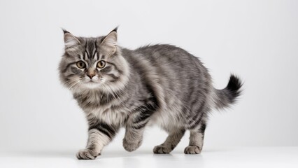 Blue siberian cat on grey background