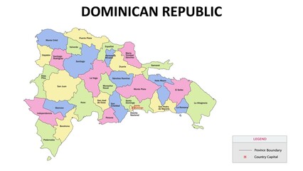 Dominican Republic Map. State map of Dominican Republic. State map of Dominican Republic in colour with capital.