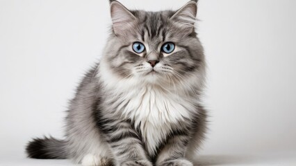 Obraz premium Portrait of Blue siberian cat on grey background