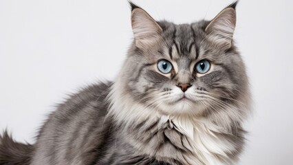 Obraz premium Portrait of Blue siberian cat on grey background