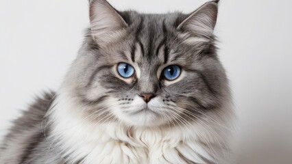 Obraz premium Portrait of Blue siberian cat on grey background