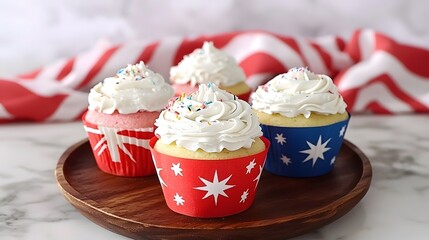 Themed Cupcakes: Colorful cupcakes decorated with Australian flag motifs. 