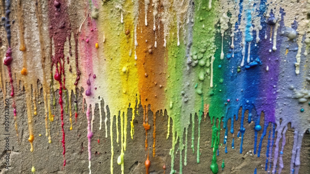 Poster a colorful array of paint drips in rainbow hues flows from the wall, serving as an eye-catching back
