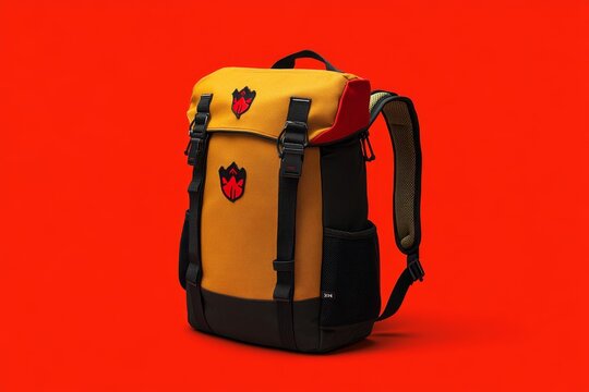 Simple illustration of a canvas backpack, with a single, bold color and minimal detailing, highlighting practicality and form