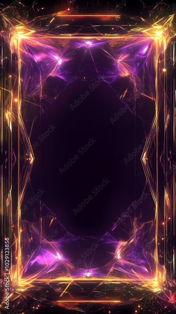 Poster abstract colorful light patterns creating a luminous frame with a dark center.