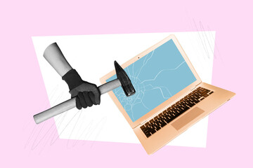 Photo collage artwork minimal picture of arm beating hummer modern gadget screen isolated graphical...