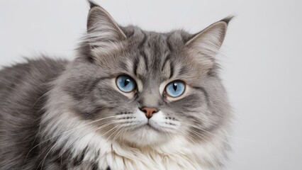 Obraz premium Portrait of Blue siberian cat on grey background