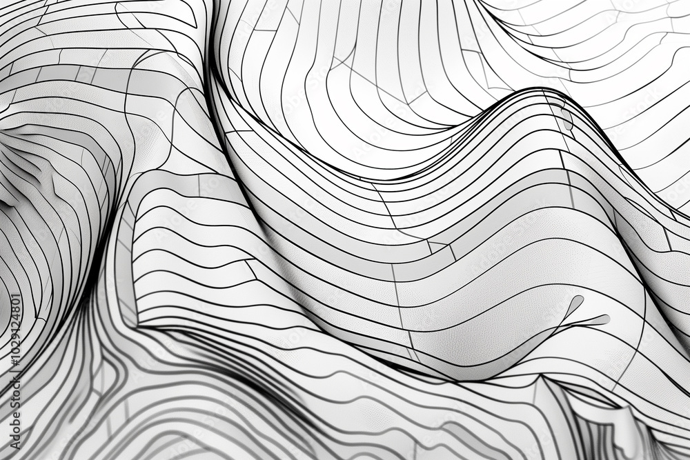 Aufkleber dynamic line art composition with overlapping shapes and intricate patterns, rendered in black and w