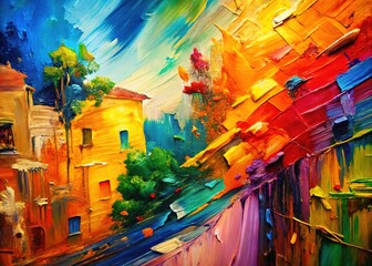 Stunning Close-Up of a Colorful Abstract Oil Painting Showcasing Textured Details for Architectural Photography