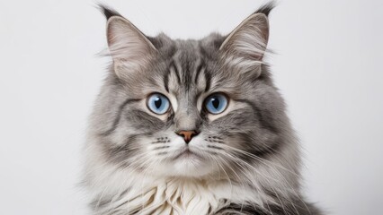 Obraz premium Portrait of Blue siberian cat on grey background