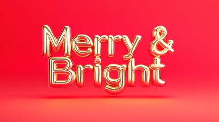Festive Christmas 3D Render Typography "Merry & Bright" in Red and Gold Gradient on Isolated Background