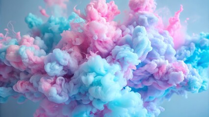 Obraz premium Vividly colored blobs of pink smoke create an eye-catching juxtaposition with the blue hue.