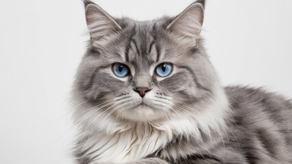 Obraz premium Portrait of Blue siberian cat on grey background