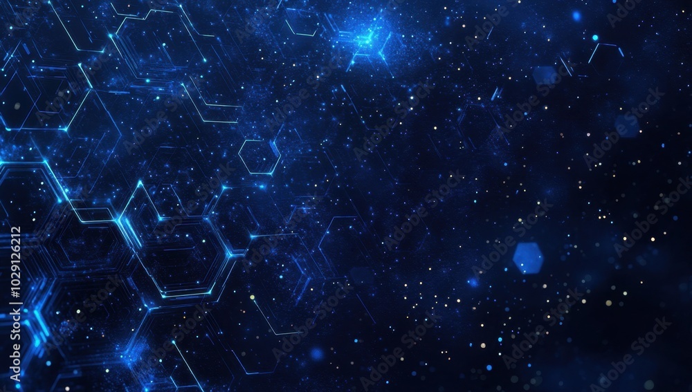 Poster abstract blue background with a hexagonal pattern for technology, science, and digital identity on a