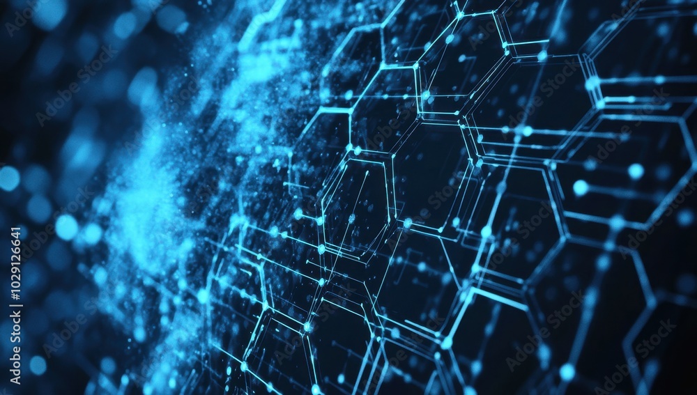 Poster abstract technology background with a hexagonal pattern and connection lines for digital data, innov
