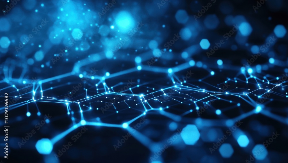 Poster abstract technology background with a hexagonal pattern and connection lines for digital data, innov