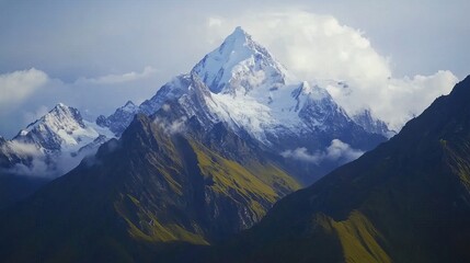 Fototapeta premium Majestic Snowy Peak Amidst a Mountain Range