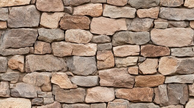 This seamless texture showcases a brown rock wall featuring weathered stones of various sizes and chipped edges, ideal for realistic design applications or backgrounds