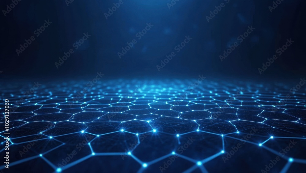 Poster blue technology background with a hexagonal grid and connection lines, a vector presentation banner 