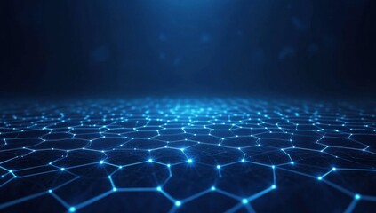 Obraz premium Blue technology background with a hexagonal grid and connection lines, a vector presentation banner for digital, tech, or science concept design on a dark blue backdrop Generative AI