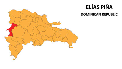 Fototapeta premium Elías Piña Map is highlighted on the Dominican Republic map with detailed state and region outlines.