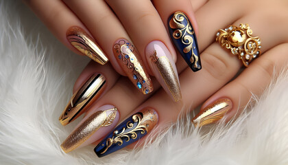 Elegant Nail Art with Metallic Accents