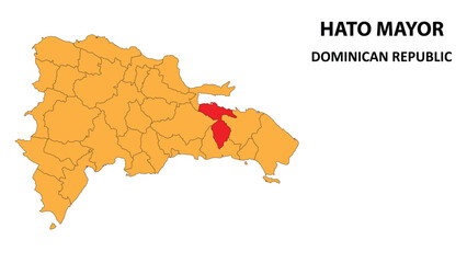 Obraz premium PrinHato Mayor Map is highlighted on the Dominican Republic map with detailed state and region outlines.
