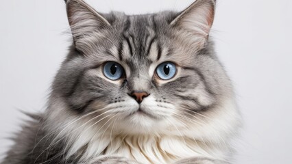 Fototapeta premium Portrait of Blue siberian cat on grey background