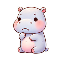 Fototapeta premium Cute and whimsical cartoon hippo character, expressing emotions with a shy and adorable demeanor. Perfect for children's content.