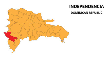 Fototapeta premium Independencia Map is highlighted on the Dominican Republic map with detailed state and region outlines.