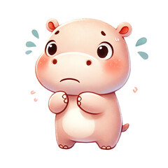 Fototapeta premium Adorable cartoon hippo character looking worried with big eyes, perfect for children's illustrations and playful designs.